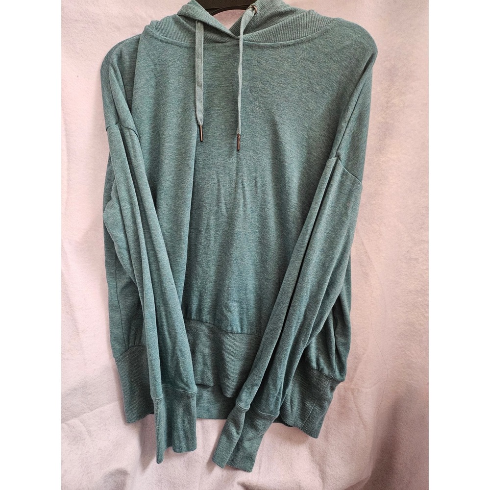 Gaiam Womens Heathered Teal Green Hooded Pullover Activewear Top Size Medium